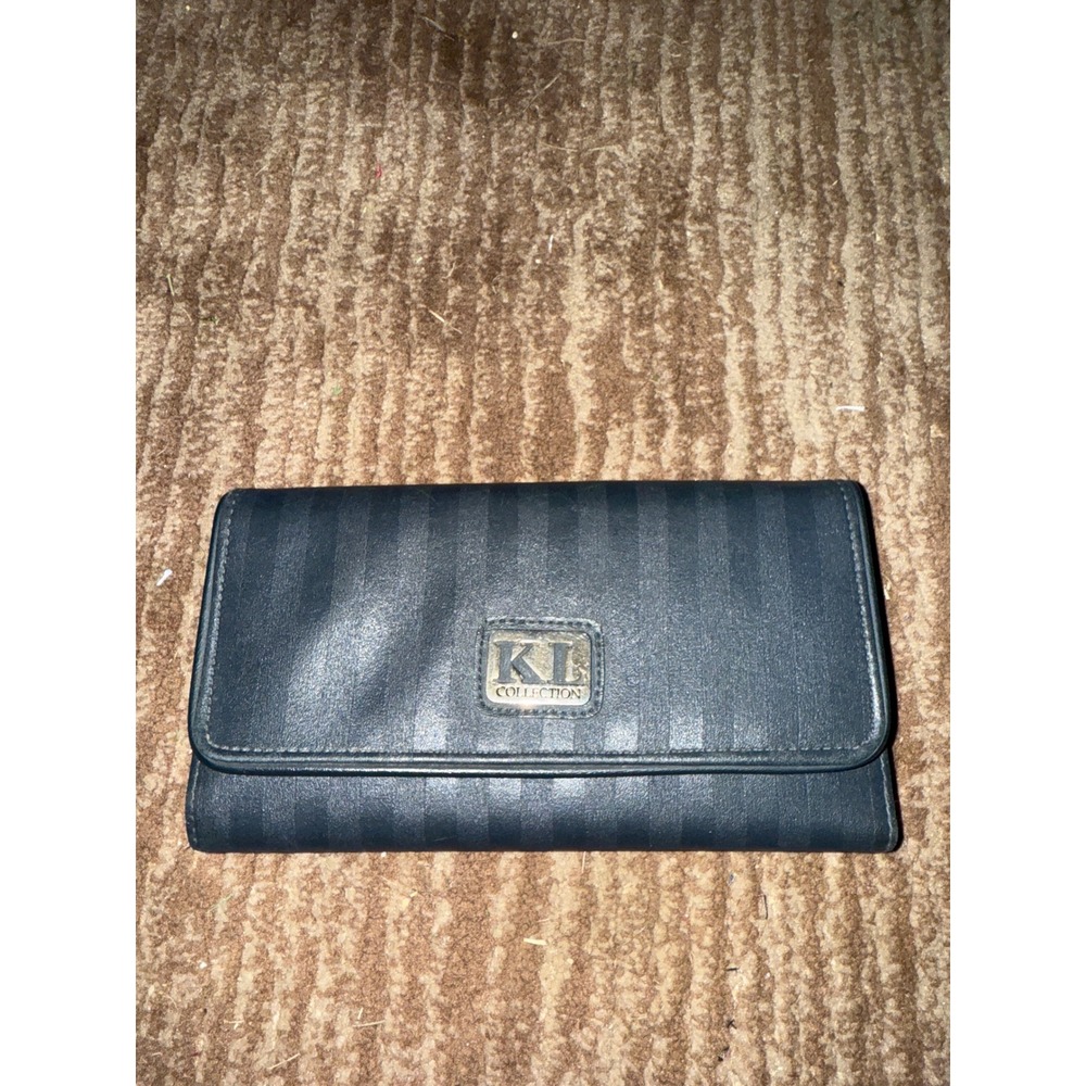 Vintage KL Collection Wallet Clutch Zip Around Striped Blue‎ Women's